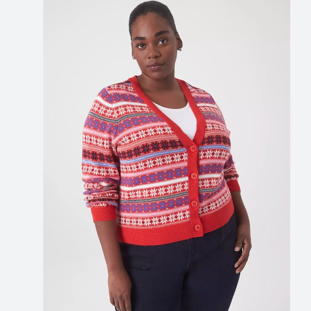 NWOT Lane Bryant Fair Isle Holiday Snowflake Cardigan Sweater - Picture 2 of 8